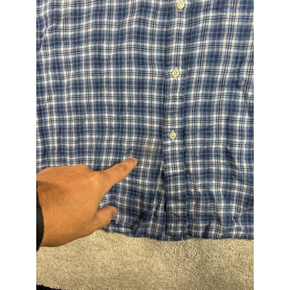 Polo Ralph Lauren Blue Plaid Linen Button Shirt Mens 2XL L/S Pony Preppy Resort*